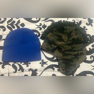 2/$10 wondernation/ target toddler beenies, camo& royal blue- size-o/s